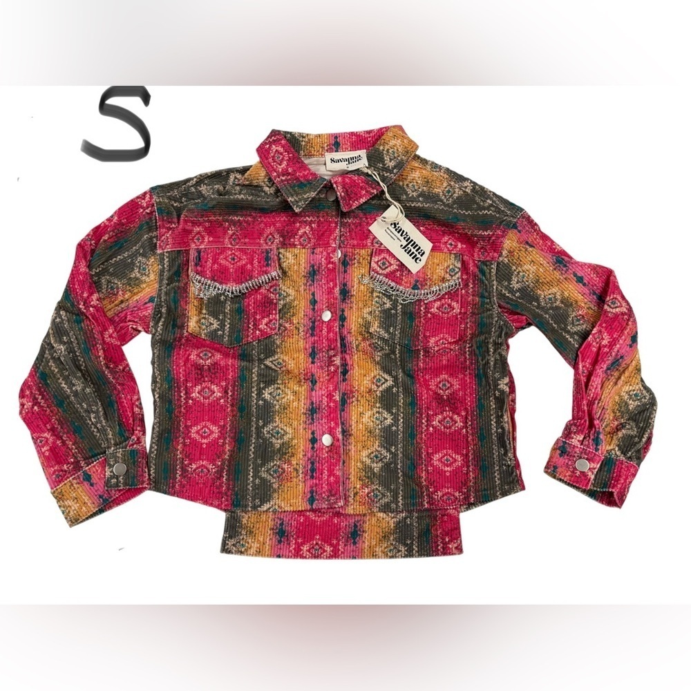 Colorful Button-Up Corduroy Jacket with Fringe - Picture 5 of 5